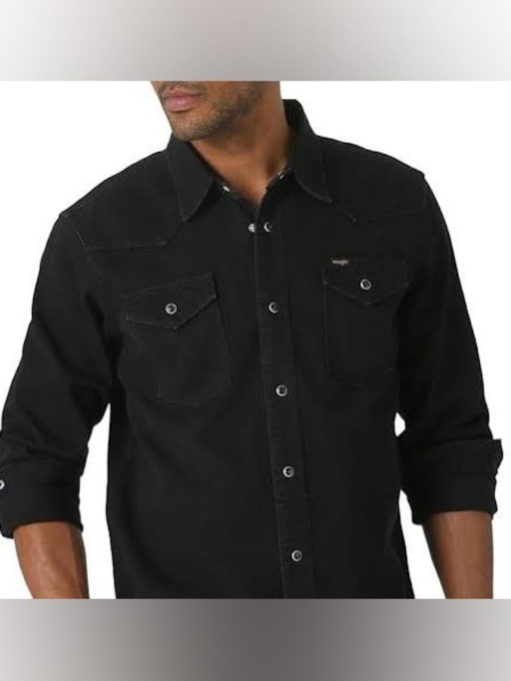 Wrangler Men's Denim Western Pearl Snap Shirt Black - Size M